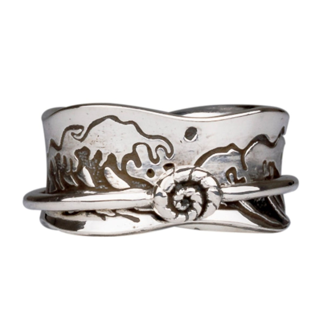OCEAN KISS 925 Silver Spinner Ring Japanese Tsunami Art Base Ring 3D Conch Focal Spinner Band