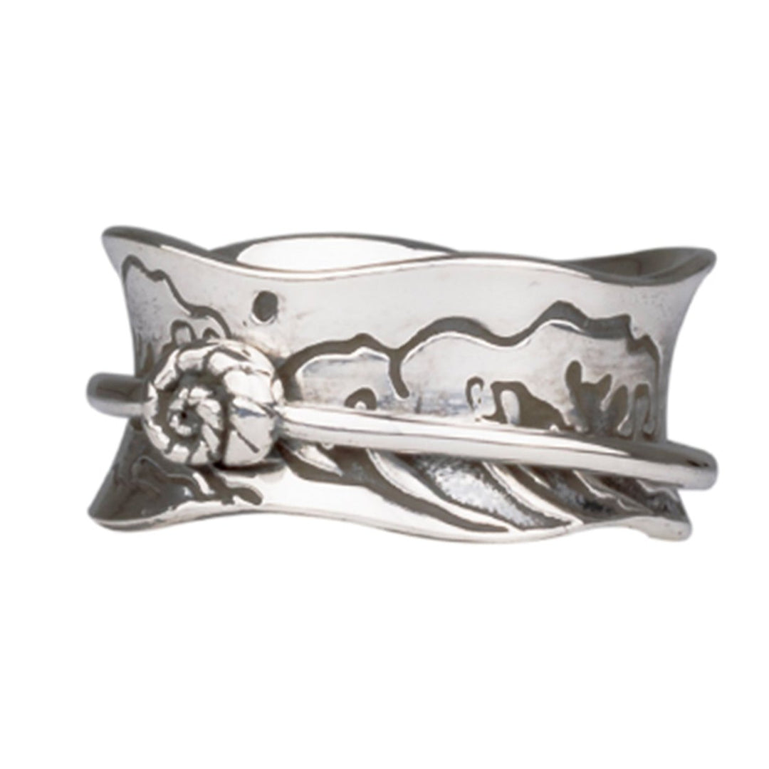OCEAN KISS 925 Silver Spinner Ring Japanese Tsunami Art Base Ring 3D Conch Focal Spinner Band