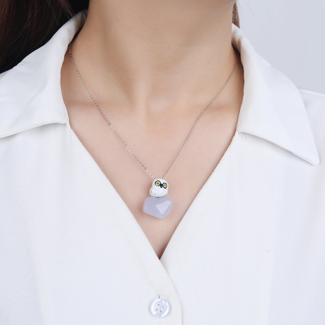 Energy Stone Sterling Silver SNOWY OWL Pendant AAP04