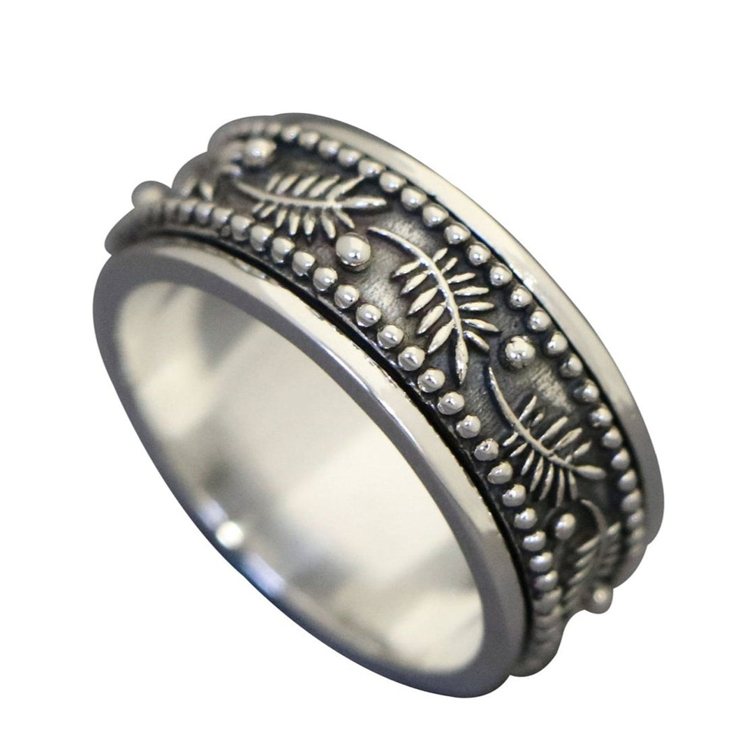 PALM LEAF 925 Silver Meditation Spinner Ring 3D Palm Leaf Spinner Band Spins Smoothly In Track