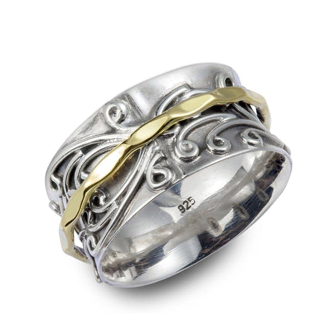 RADHA 925 Silver Meditation Spinner Ring Rolling Scrolls Silver Base Ring Bronze Spinner Band