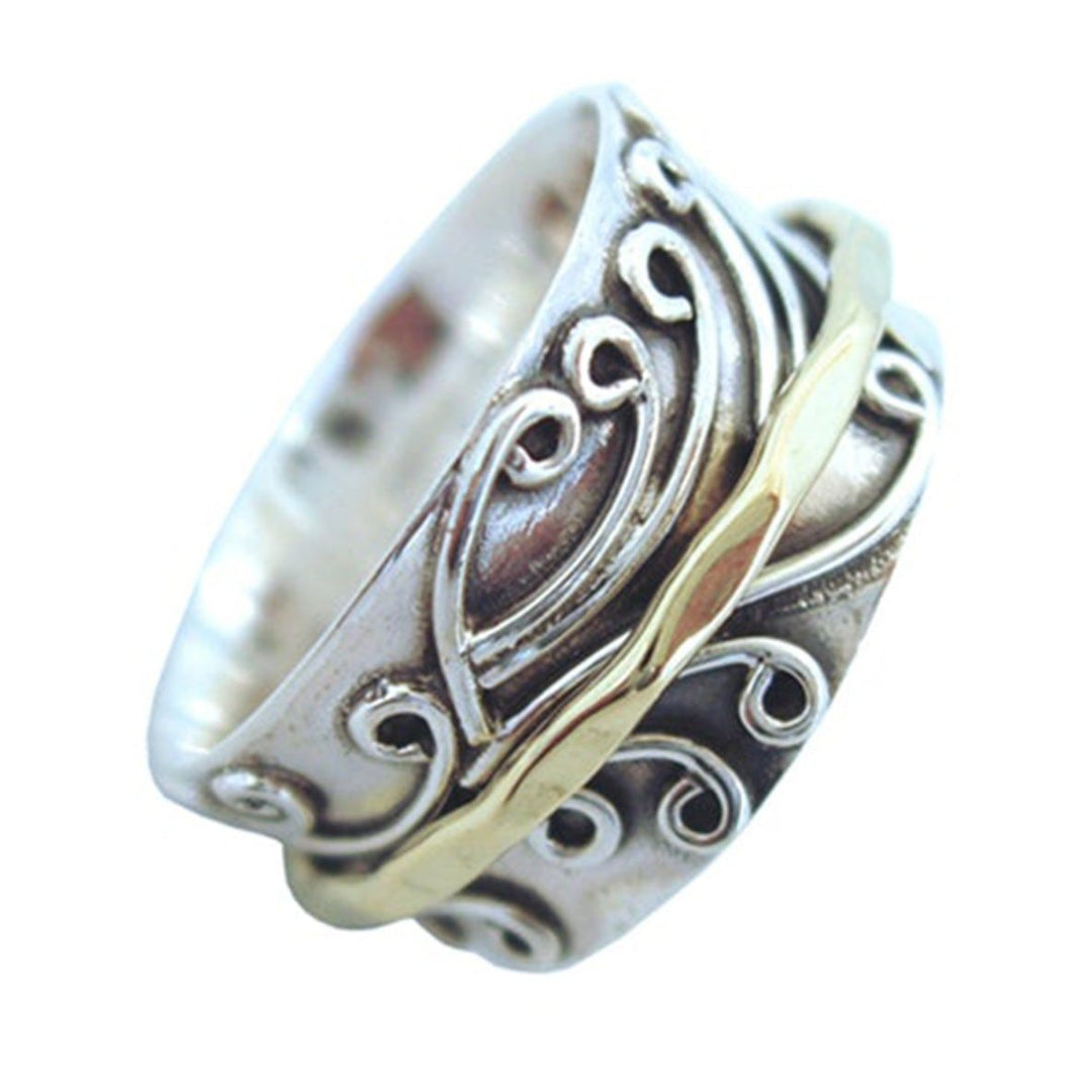 RADHA 925 Silver Meditation Spinner Ring Rolling Scrolls Silver Base Ring Bronze Spinner Band