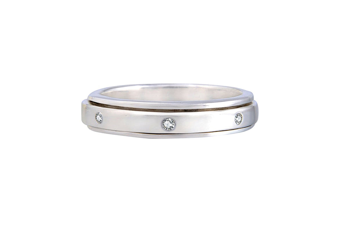 SMALL DIPPER 925 Sterling Silver Meditation Spinner Ring 7 Cubic Zirconia Spinner Band Spinning In Its Own Track Smooth Spinning