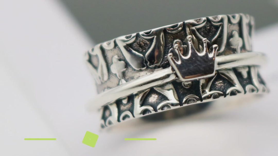 CROWN 925 Silver Fidget Spinner Ring For The Regal Heart