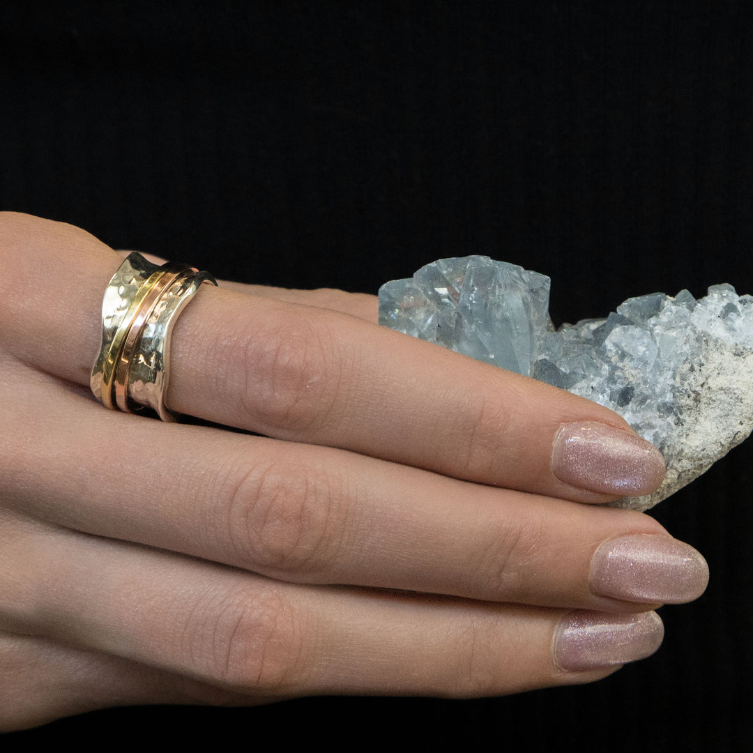 BREEZE 925 Silver Fidget Ring The Original Spinner Ring Hammered Pattern Base Ring