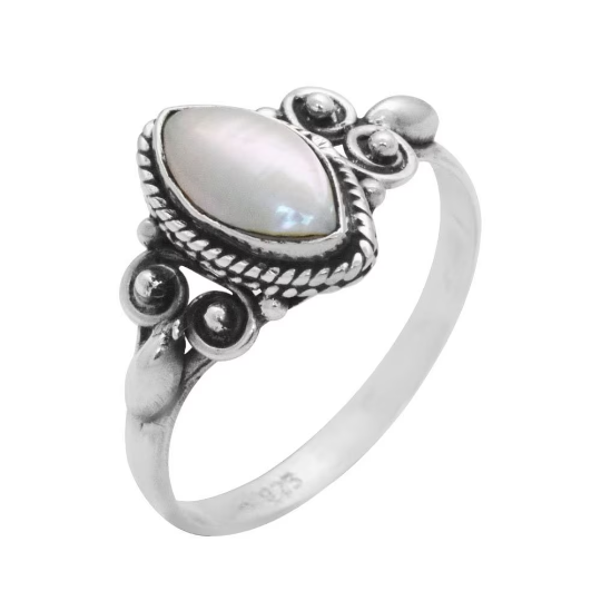 Energy Stone Lakshmi Sterling Silver Pearl Stacking Ring