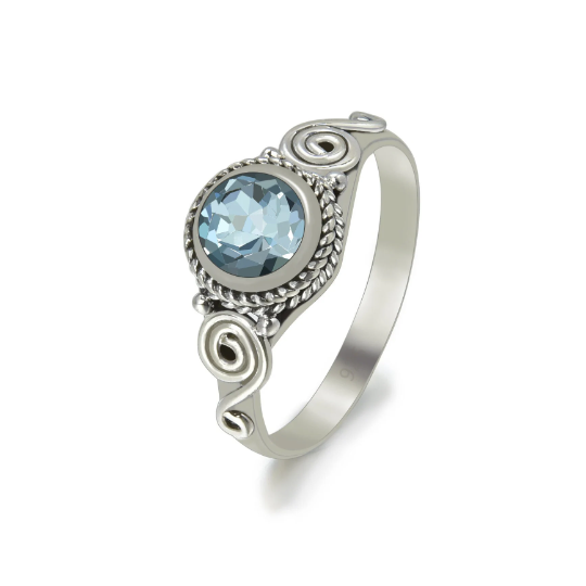 Energy Stone Saraswati Blue Topaz Sterling Silver Stacking Ring