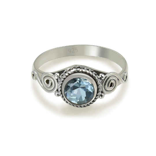 Energy Stone Saraswati Blue Topaz Sterling Silver Stacking Ring