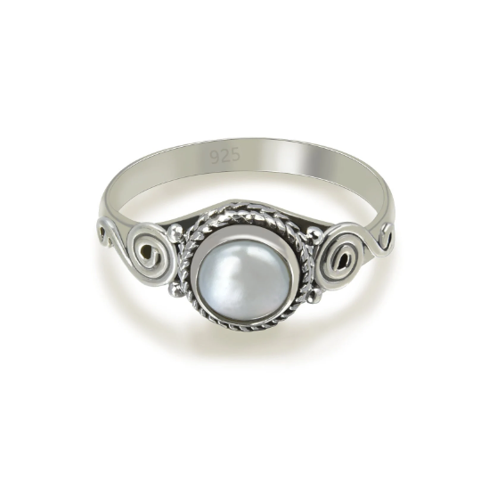Energy Stone Saraswati Pearl Sterling Silver Stacking Ring