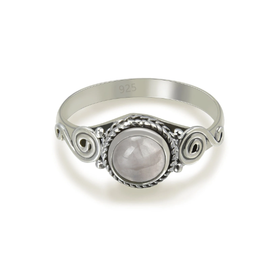 Energy Stone Saraswati Rose Quartz Sterling Silver Stacking Ring