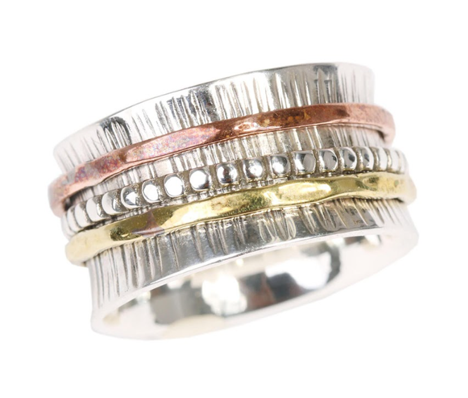 Energy Stone Radha Sterling Silver Meditation Spinner Ring with Brass Energy Stone Radha Sterling Silver Meditation Spinner Ring with Brass