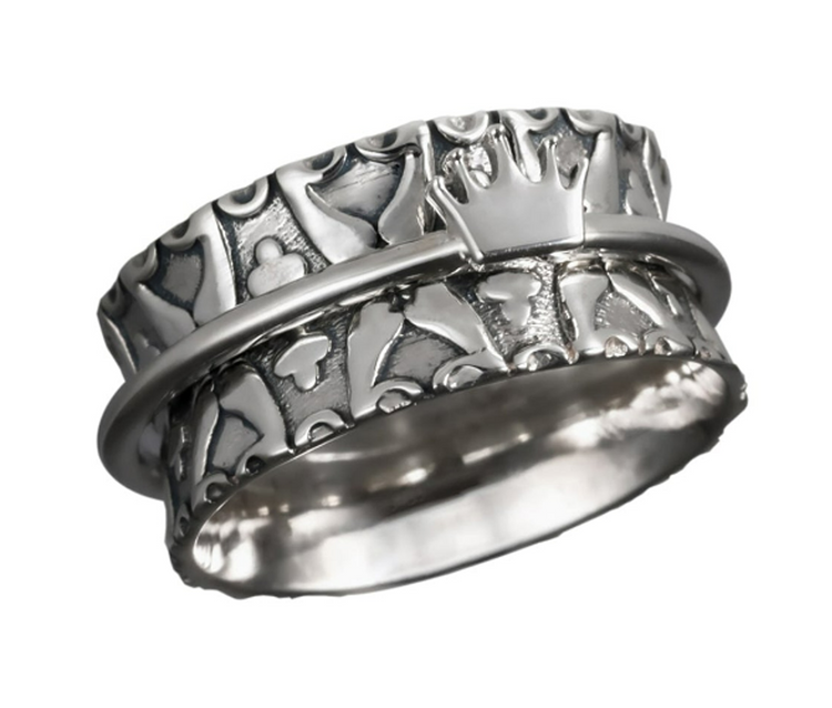 Crown sterling silver spinner ring, view 3