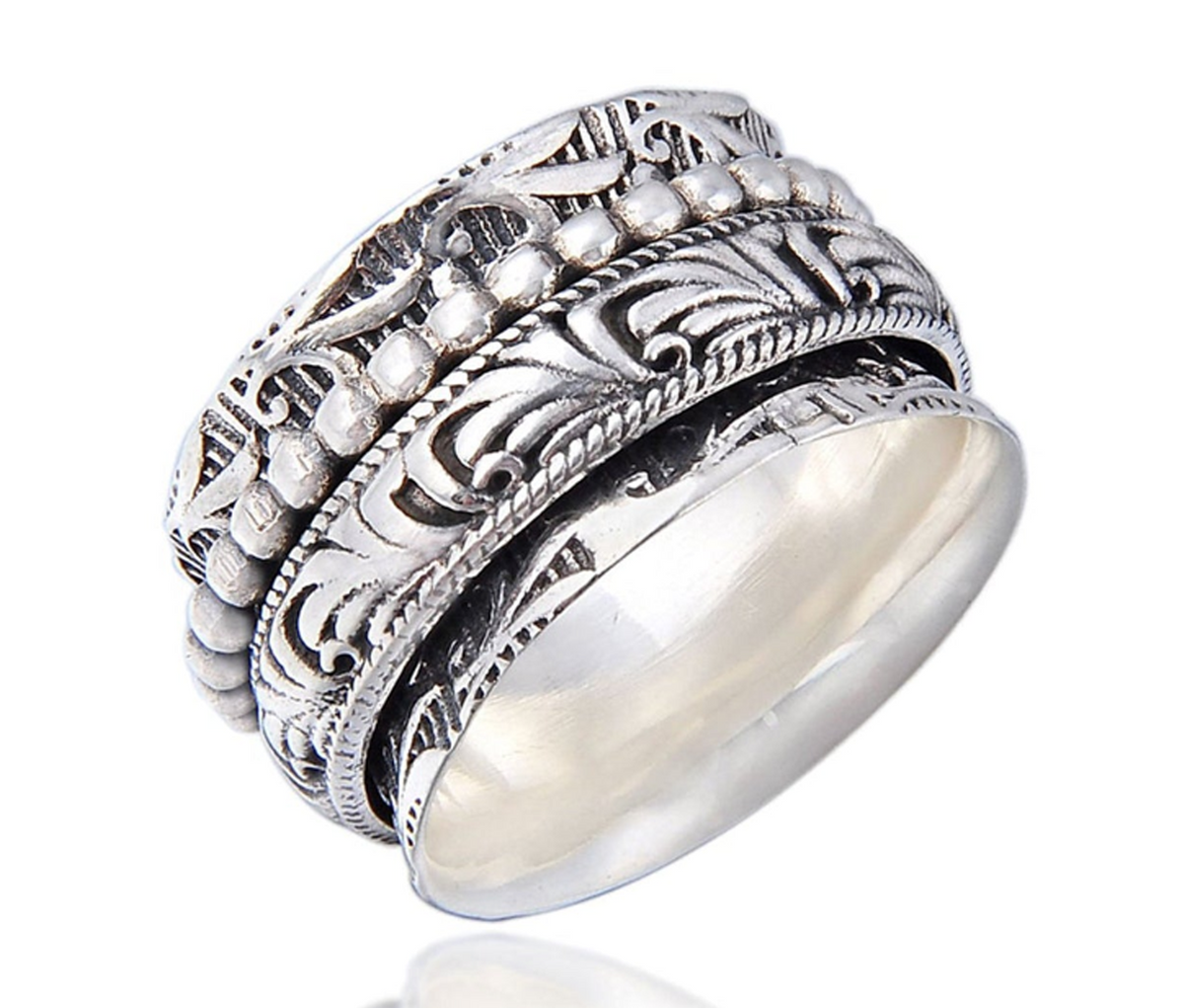 Energy Stone DANCER Sterling Silver Meditation Spinner Ring (US61)