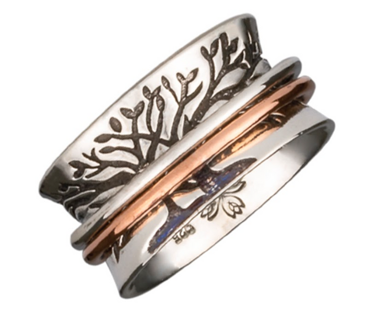 Double Tree sterling silver spinner ring, also known as a fidget ring