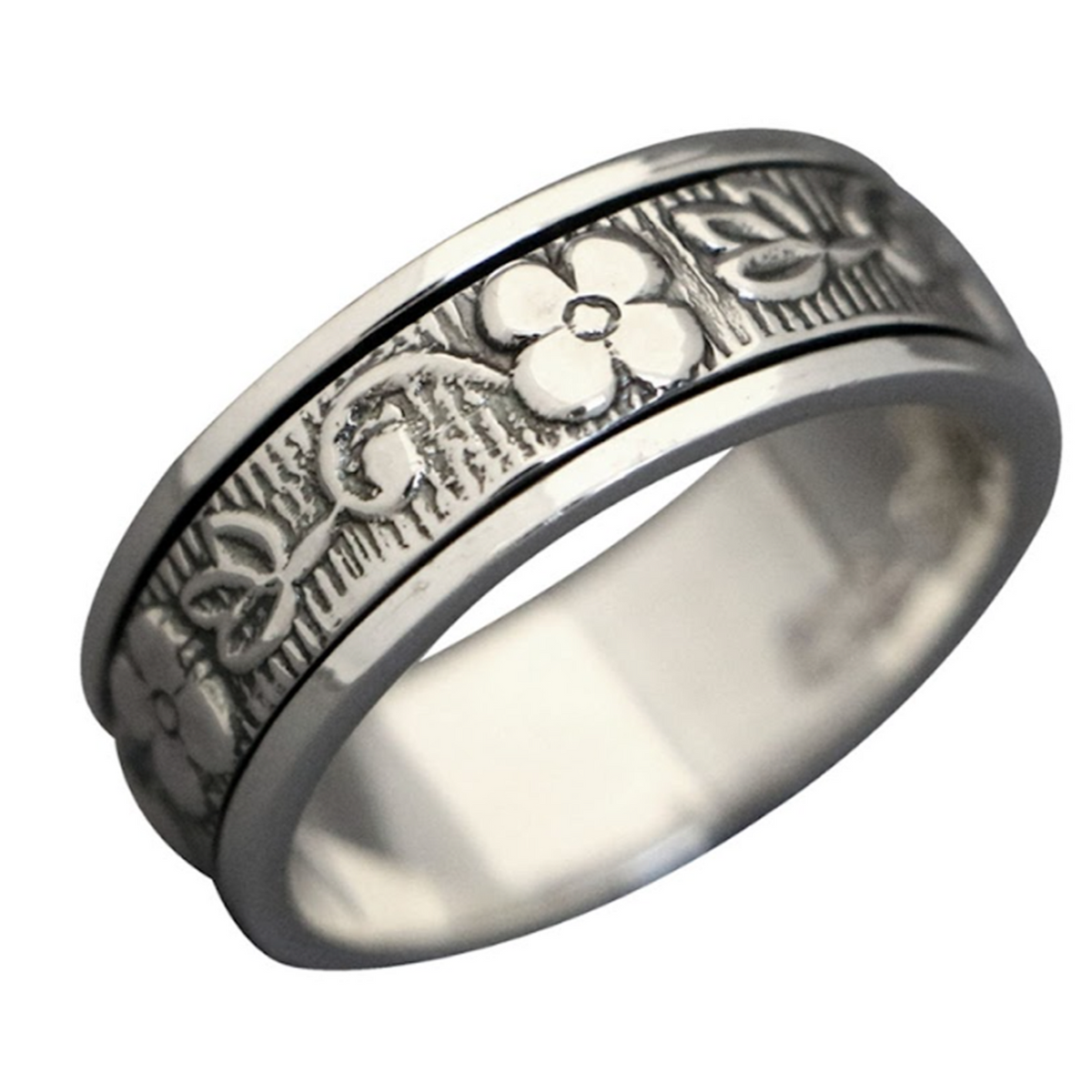 Plum Blossom sterling silver spinner ring by Energy Stone
