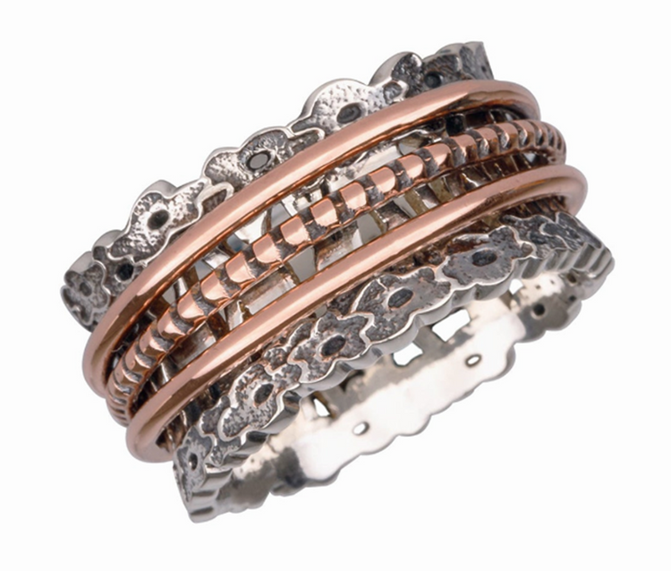 Poppy sterling silver spinner ring, also known as a fidget ring