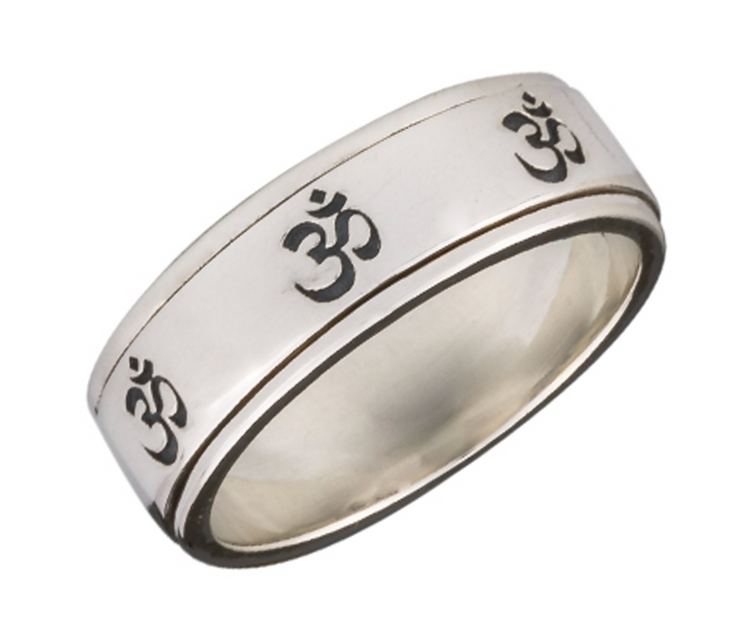 Seven Om sterling silver spinner ring, also known as a fidget ring