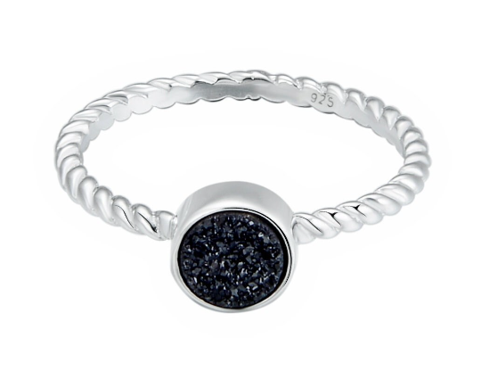 Energy Stone SIMPLY DRUSY Round Black Drusy Sterling Silver Stacking Ring