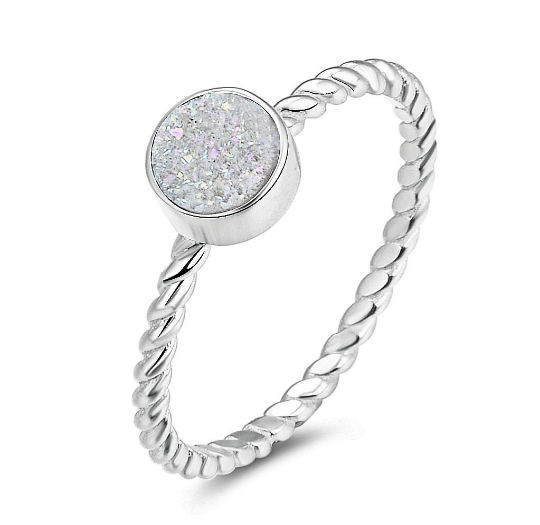 Energy Stone SIMPLY DRUSY White Drusy Sterling Silver Cable Style Stacking Ring