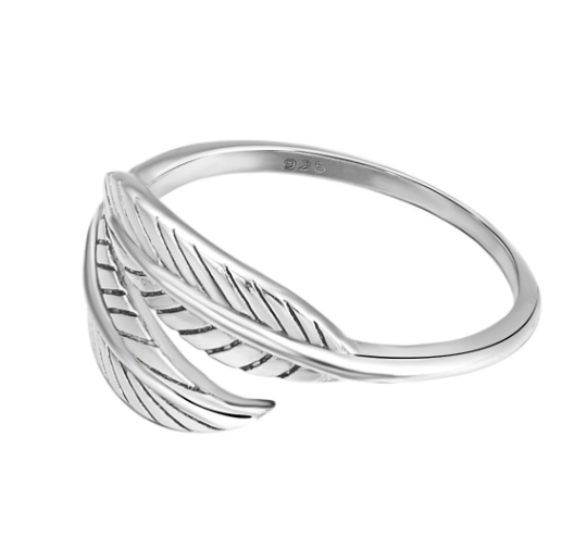 Energy Stone FEATHER EMBRACE Sterling Silver Open Shank Stacking Ring