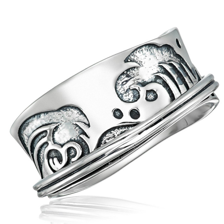 Tsunami Art sterling silver spinner ring by Energy Stone