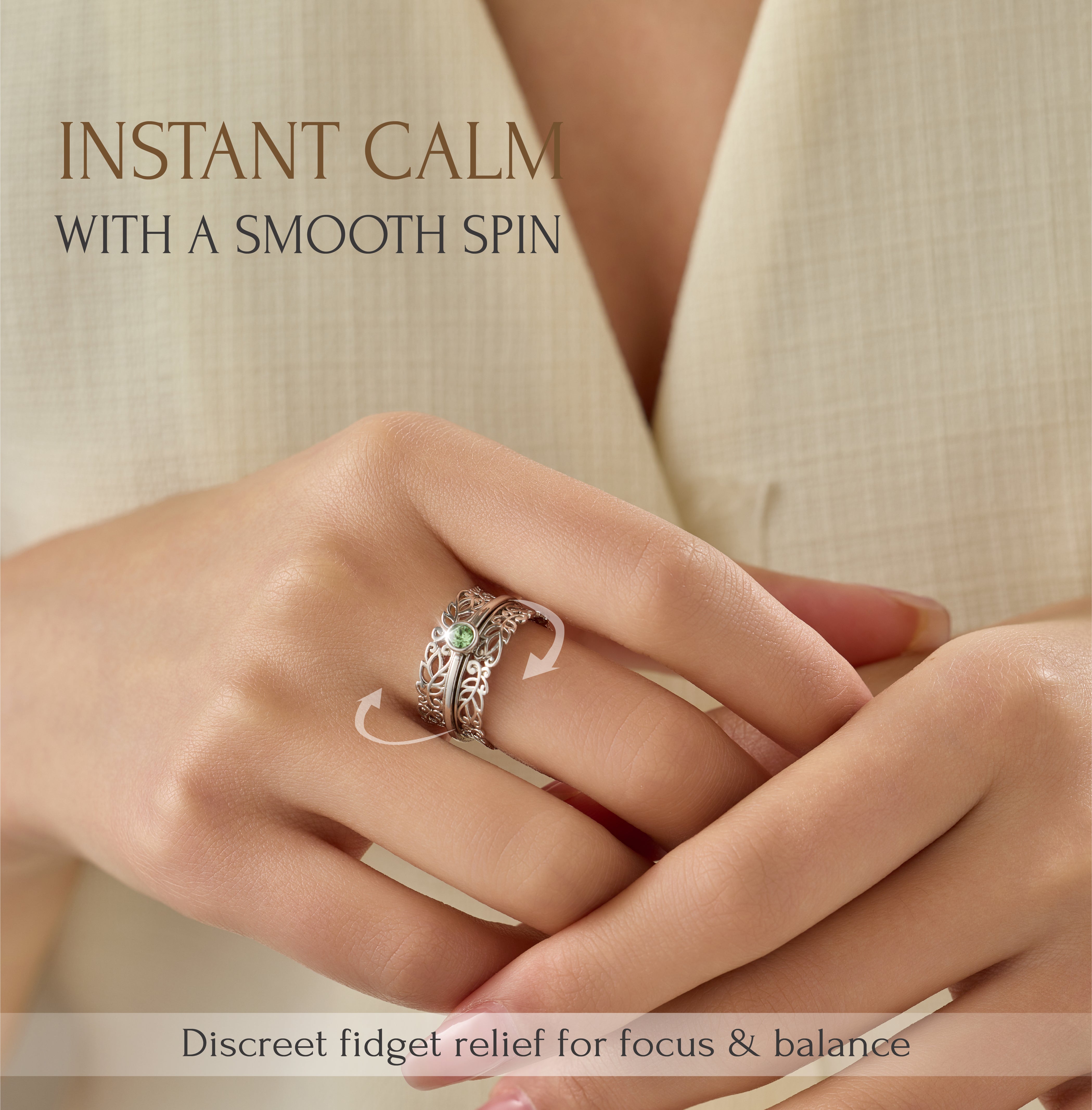 LEAF GARDEN Lace Fidget Ring with High Quality Light Sapphire
