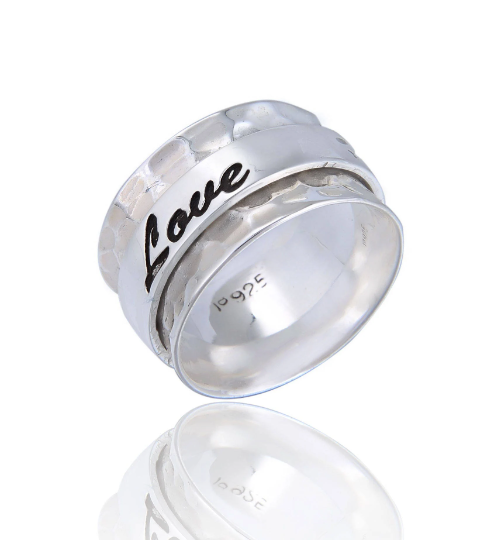 Energy Stone "HOPE LOVE FAITH" Sterling Silver Spinning Ring