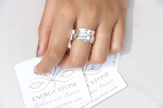 Energy Stone "HOPE LOVE FAITH" Sterling Silver Spinning Ring