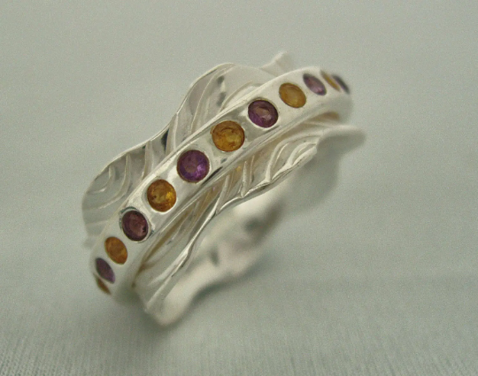SELF CONNECTION - Pretty Amethyst and Citrine High Polish Meditation Spinner Ring by Energy Stone