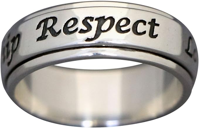 FRIENDSHIP 925 Silver Narrow Band Fidget Spinner Ring Trust Love Respect