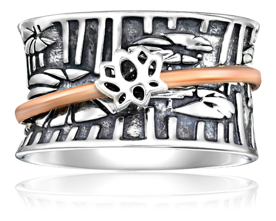 Lotus Peace sterling silver spinner ring, also known as a fidget ring