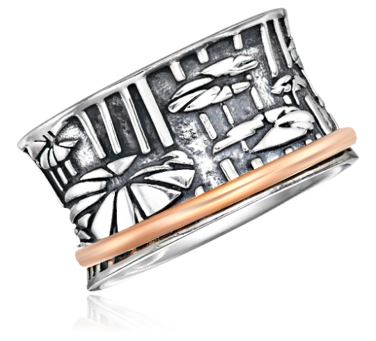 Lotus Peace sterling silver spinner ring, view 3