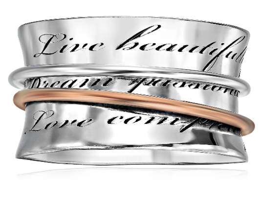 Energy Stone "BEAU LIFE" Silver Meditation Spinning Ring with 1 Silver and 1 Copper Spinners