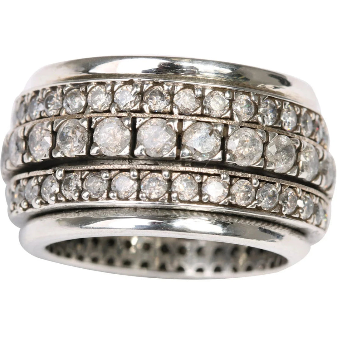 STATEMENT 925 Silver Spinner Ring 3 Rows of Cubic Zirconia Silver Spinner Band The Ultimate Statement Ring