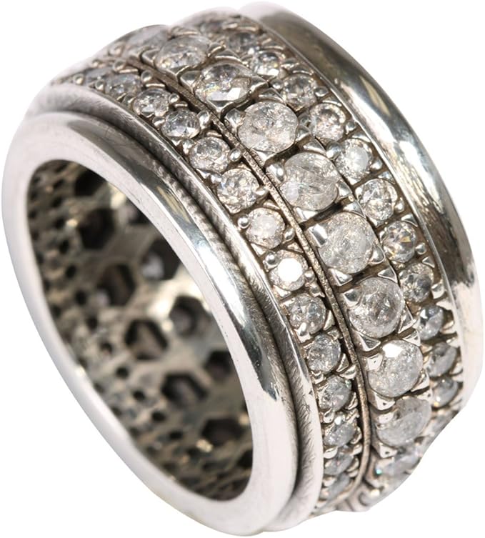 STATEMENT 925 Silver Spinner Ring 3 Rows of Cubic Zirconia Silver Spinner Band The Ultimate Statement Ring