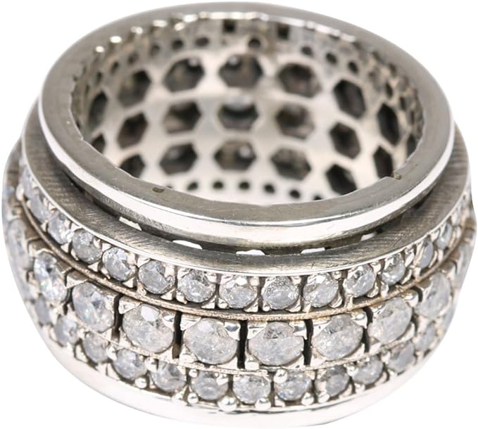 STATEMENT 925 Silver Spinner Ring 3 Rows of Cubic Zirconia Silver Spinner Band The Ultimate Statement Ring