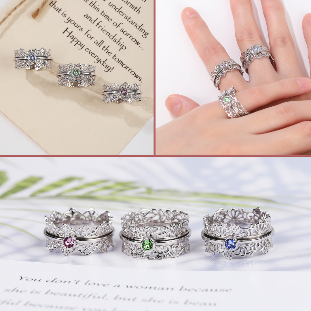 WILDFLOWERS Lace Fidget Ring with Light Sapphire Color with High Quality Austrian Crystal