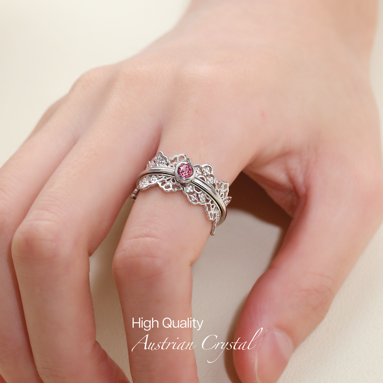 Mandala lace sterling silver spinner ring, view 5