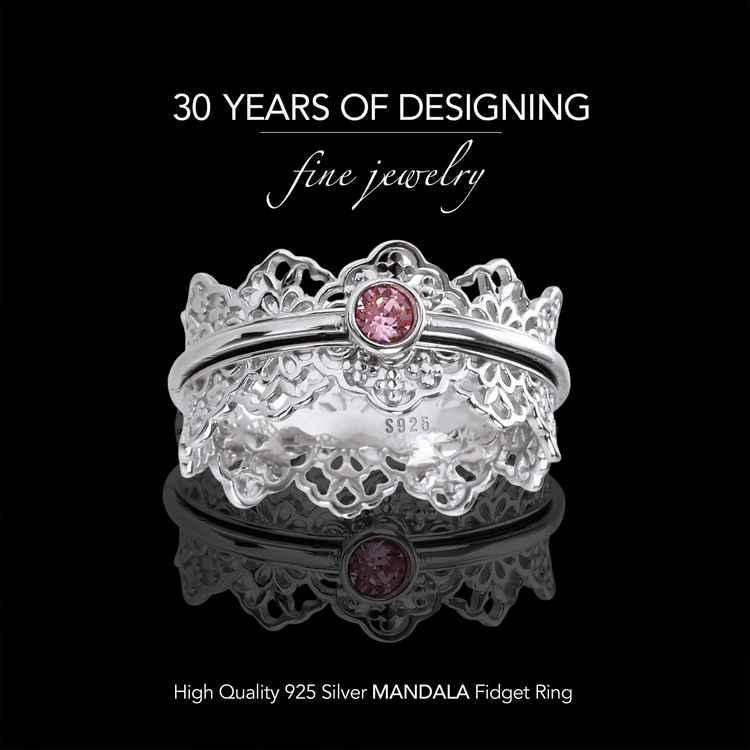 Mandala lace sterling silver spinner ring, view 6