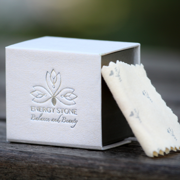 Energy Stone white gift box for a sterling silver spinner ring