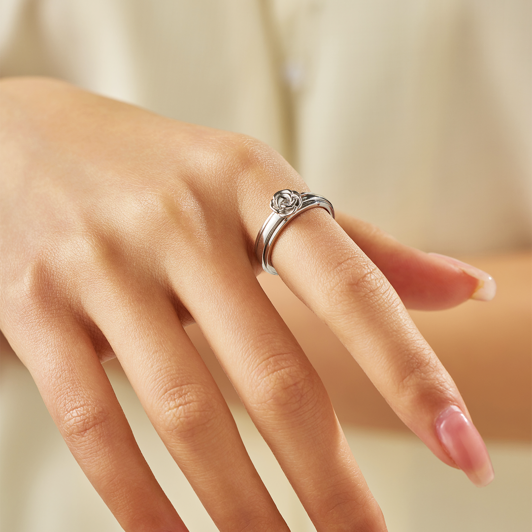 Rose Clear Crystal 925 Sterling Silver Meditation Spinner Ring (Style  US91-CLR)