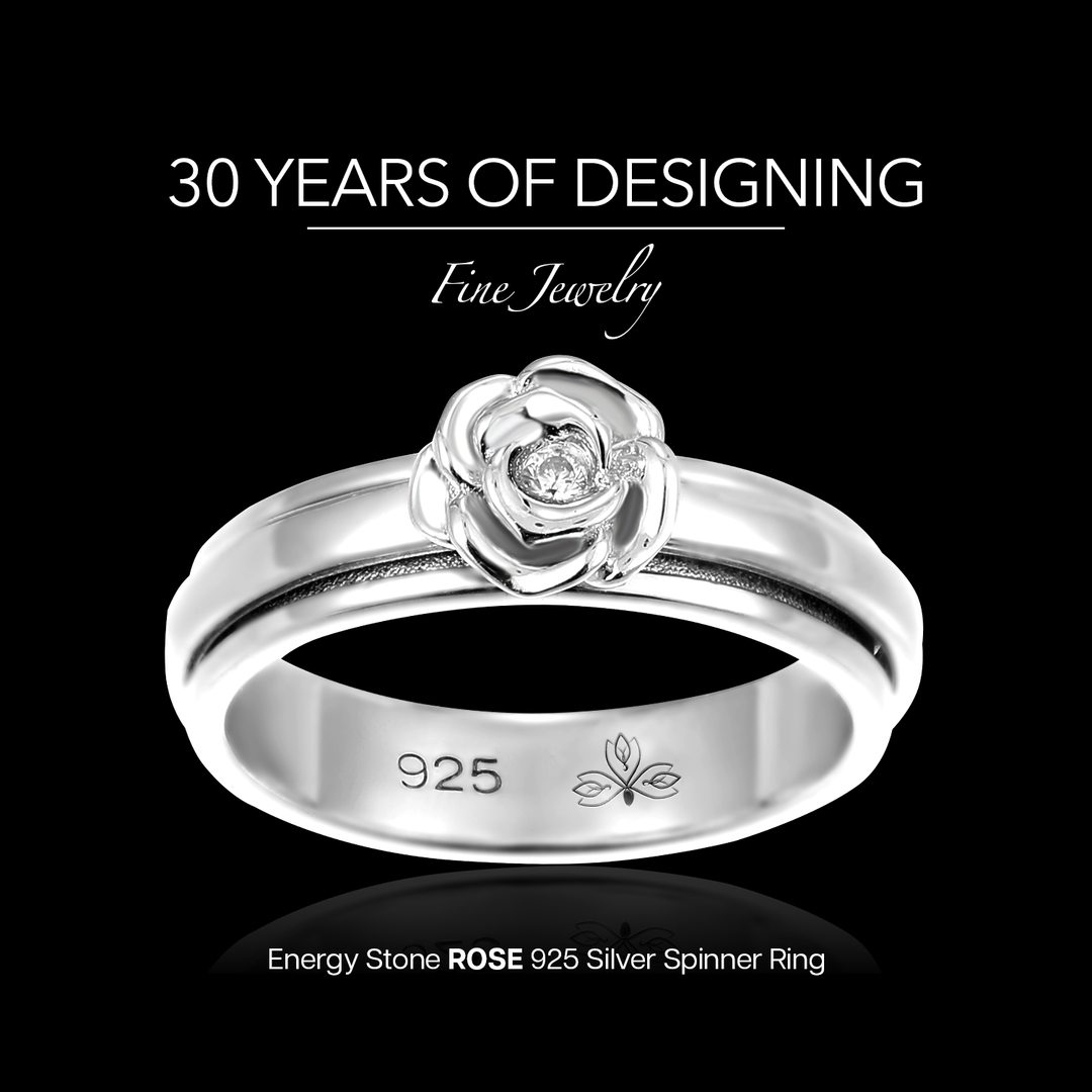 Rose Clear Crystal 925 Sterling Silver Meditation Spinner Ring (Style  US91-CLR)