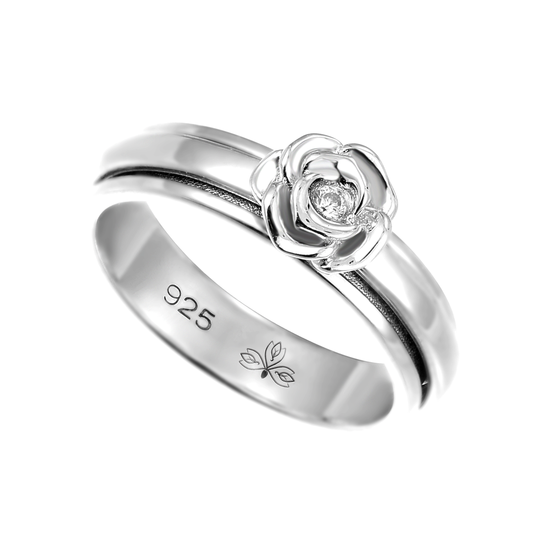 Rose Clear Crystal 925 Sterling Silver Meditation Spinner Ring (Style  US91-CLR)