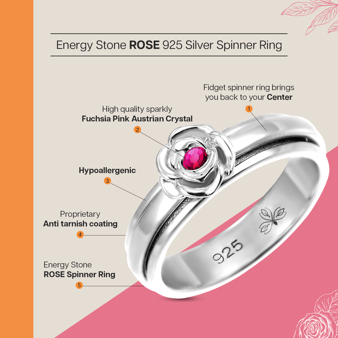 Rose Fuchsia 925 Sterling Silver Meditation Spinner Ring (Style US91-FUS)