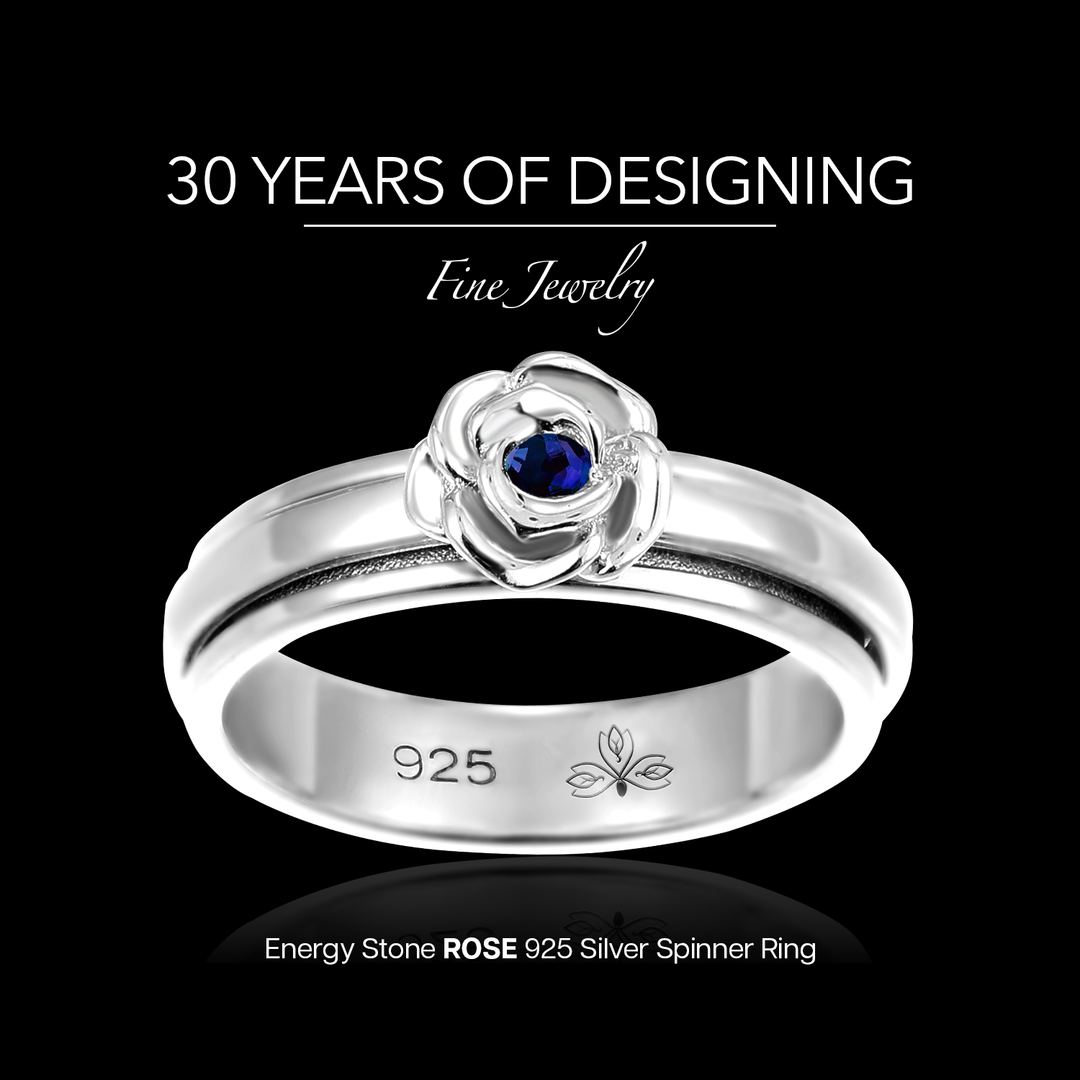 Rose Sapphire Blue 925 Sterling Silver Meditation Spinner Ring(US91-SAP)