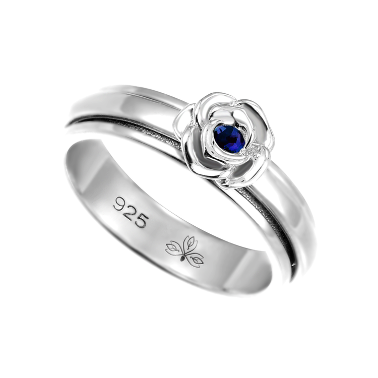 Rose sapphire blue sterling silver spinner ring by Energy Stone