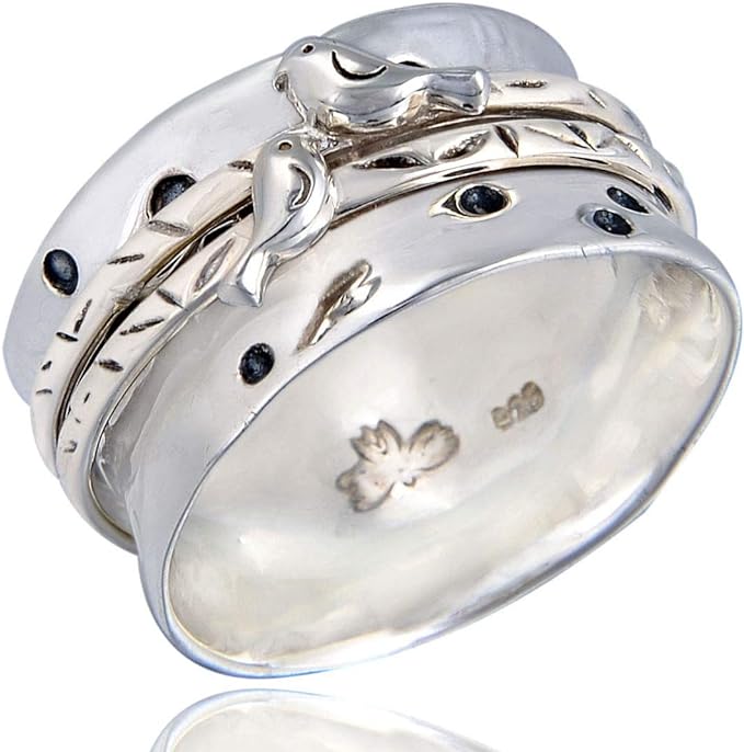 Love Birds sterling silver spinner ring by Energy Stone
