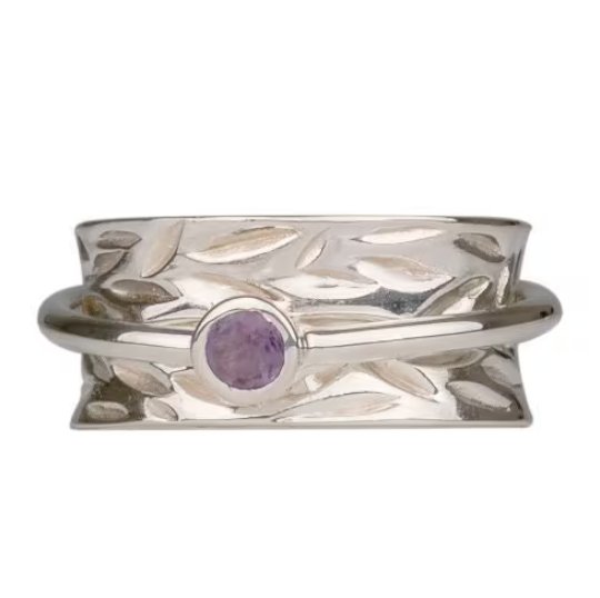 Crown Chakra amethyst sterling silver spinner ring, also known as a fidget ring