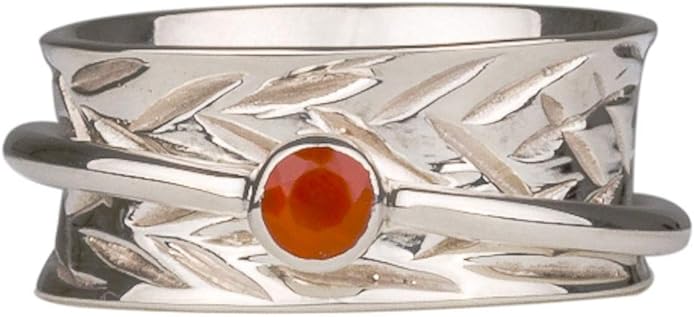 ENERGY STONE Sacral Chakra Faceted 5mm Carnelian Bright White Sterling Silver Meditation Spinner Ring (Style USA26-CAR)