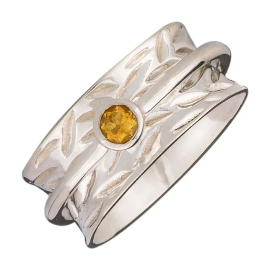 Energy Stone "SOLAR PLEXUS" Chakra Faceted 5mm Honey Citrine Silver Meditation Spinning Ring